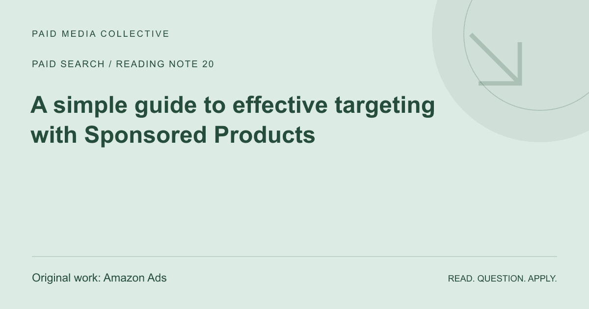 PMC reading note: A simple guide to effective targeting with Sponsored Products. Original source: Amazon Ads.