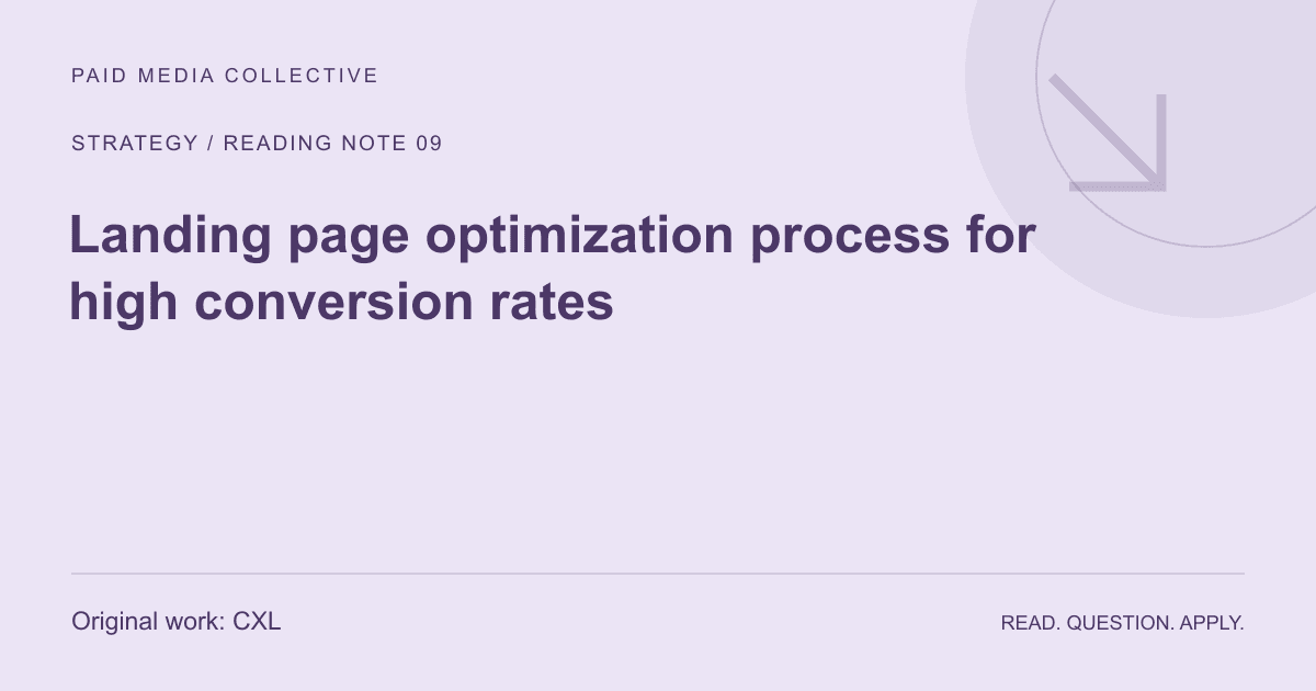 PMC reading note: Landing page optimization process for high conversion rates. Original source: CXL.