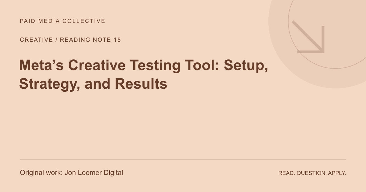 PMC reading note: Meta’s Creative Testing Tool: Setup, Strategy, and Results. Original source: Jon Loomer Digital.