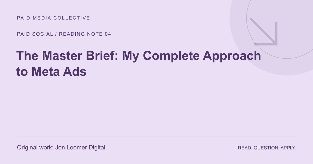 PMC reading note: The Master Brief: My Complete Approach to Meta Ads. Original source: Jon Loomer Digital.