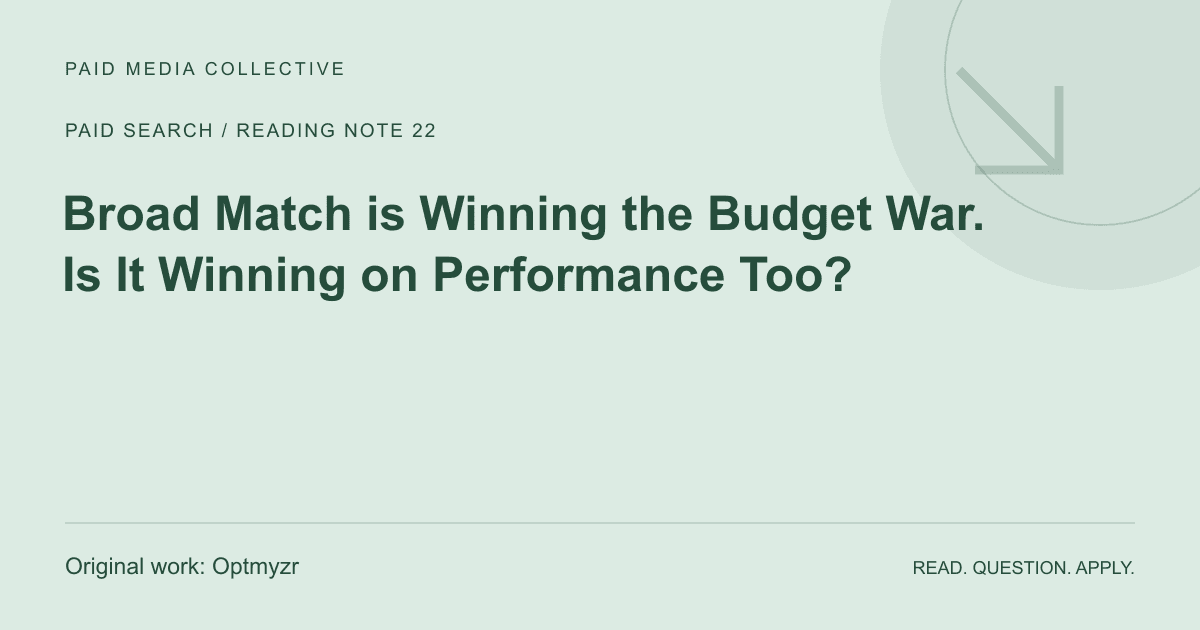 PMC reading note: Broad Match is Winning the Budget War. Is It Winning on Performance Too?. Original source: Optmyzr.