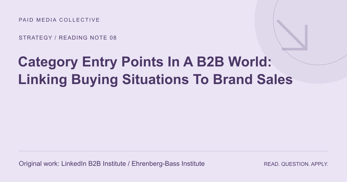 PMC reading note: Category Entry Points In A B2B World: Linking Buying Situations To Brand Sales. Original source: LinkedIn B2B Institute / Ehrenberg-Bass Institute.