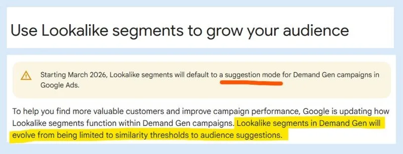 Original newsletter image: Demand Gen Lookalike audiences are changing in March