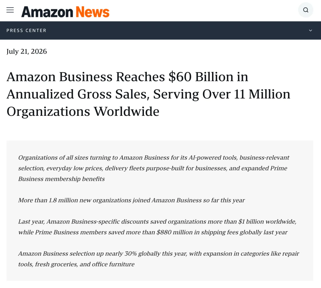 Original newsletter image: Amazon Business reaches $60bn in sales
