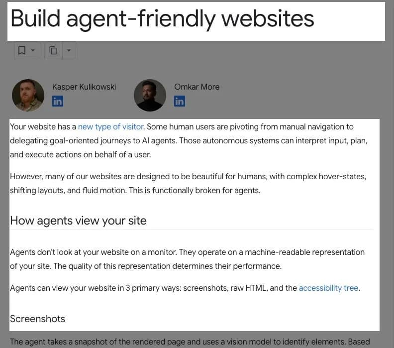 Original newsletter image: Google publishes a resource on optimising sites for AI agents