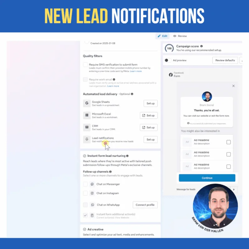 Original newsletter image: Meta adds lead notifications with channel and frequency controls