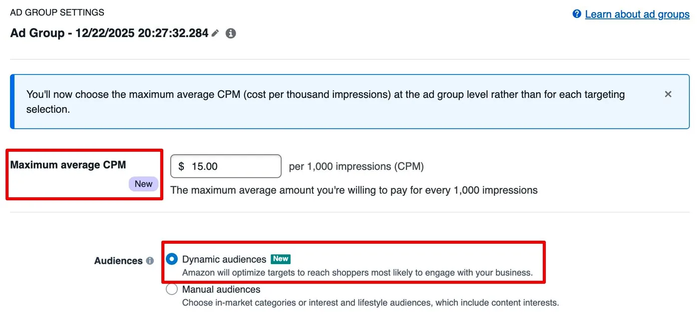 Original newsletter image: Amazon STV introduces Dynamic and Manual audience types with required CPM caps.