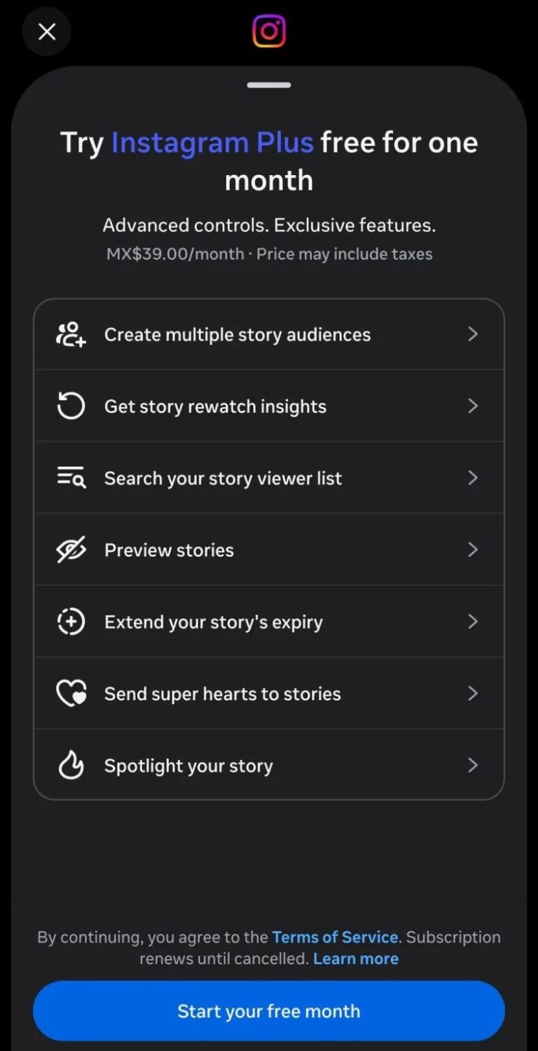 Original newsletter image: Instagram tests paid subscription tier "Instagram Plus" in the Philippines and Mexico