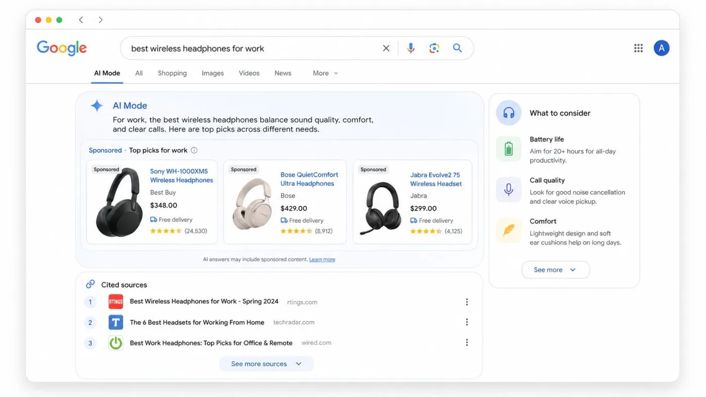 Original newsletter image: Ads now appear on 29% of commercial AI Mode queries