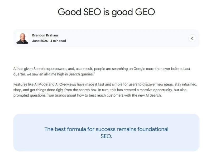 Original newsletter image: Google says good SEO is good GEO