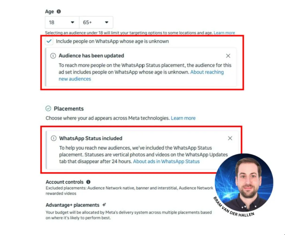 Original newsletter image: WhatsApp Status ad placement rolling out automatically via Advantage+ Placements