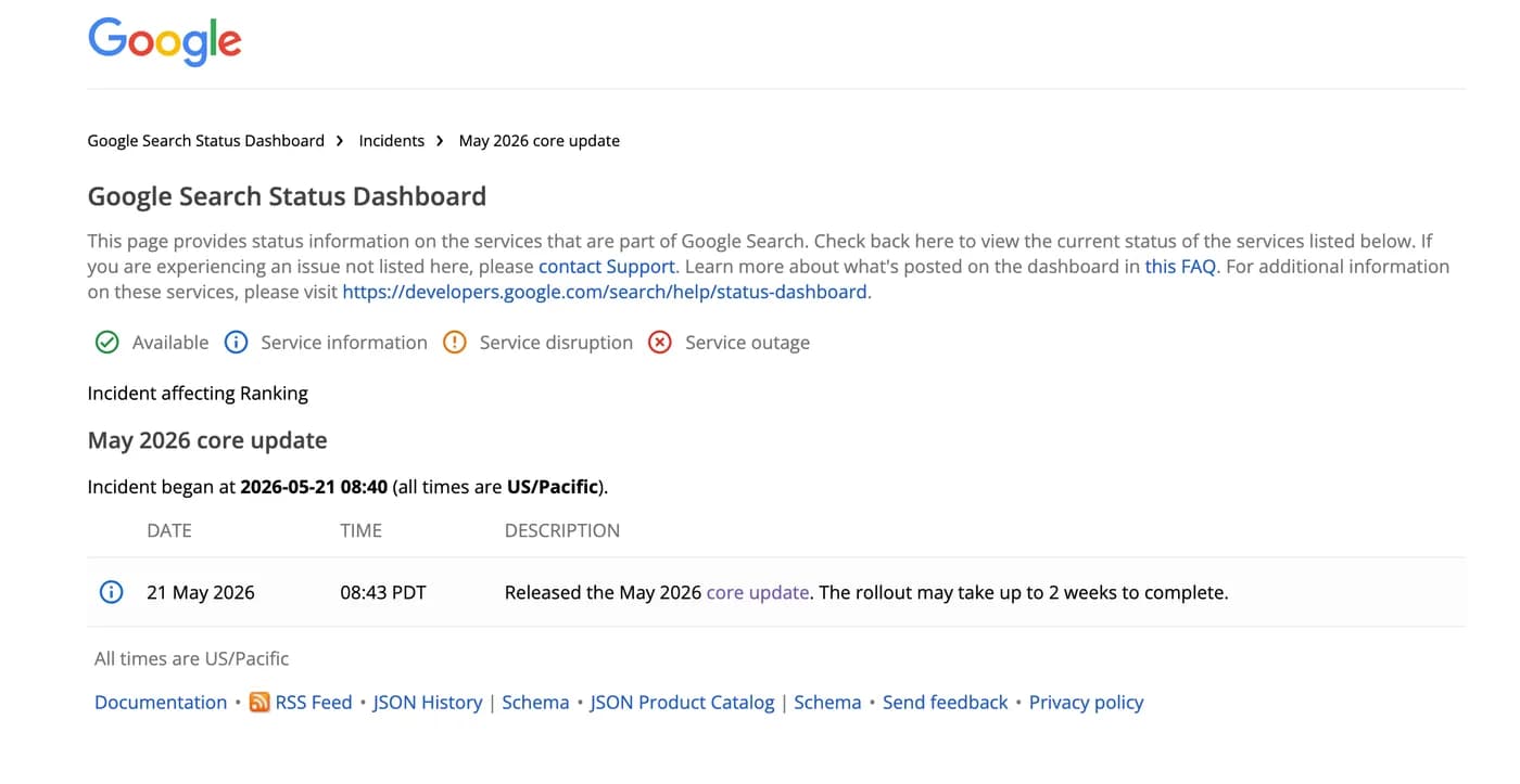 Original newsletter image: Google launches the May 2026 core update