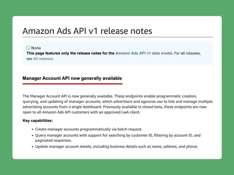 Original newsletter image: The Manager Account API becomes generally available