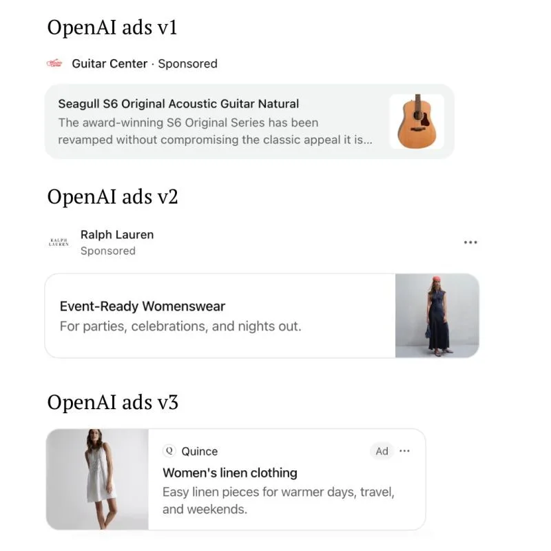 Original newsletter image: ChatGPT ad formats evolve toward shopping placements