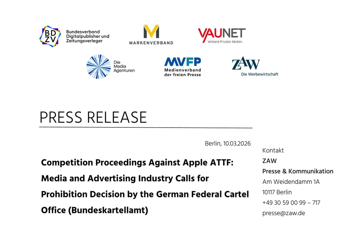 Original newsletter image: German industry rejects Apple's ATT Framework remedies