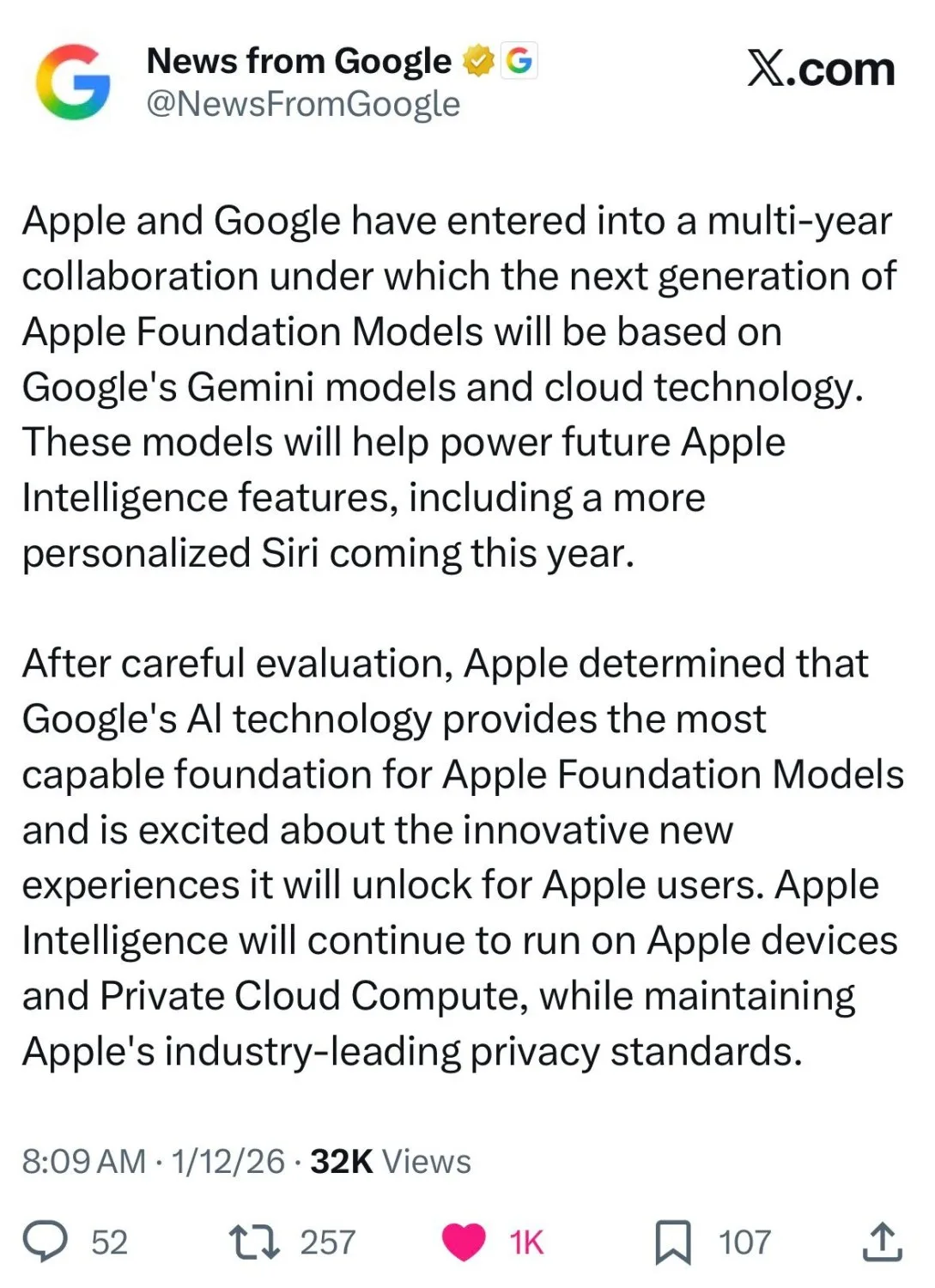 Original newsletter image: Google and Apple announce multi-year AI partnership for Apple Intelligence