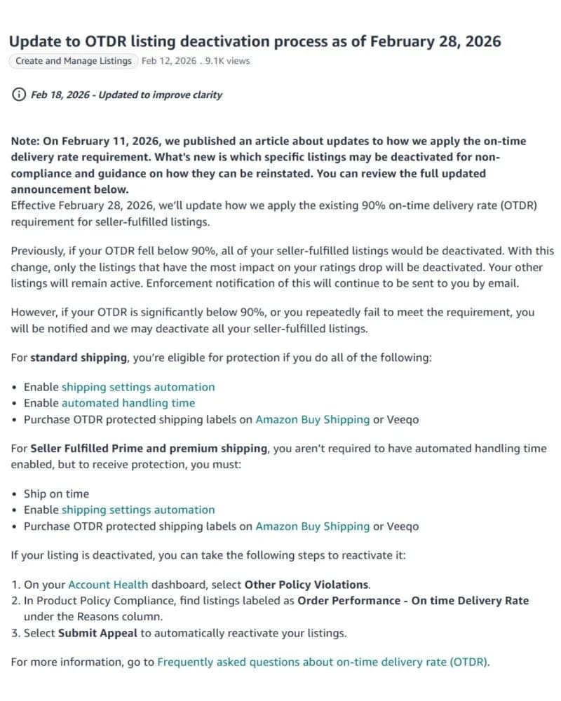 Original newsletter image: Amazon shifts OTDR penalties from account-wide to listing-specific