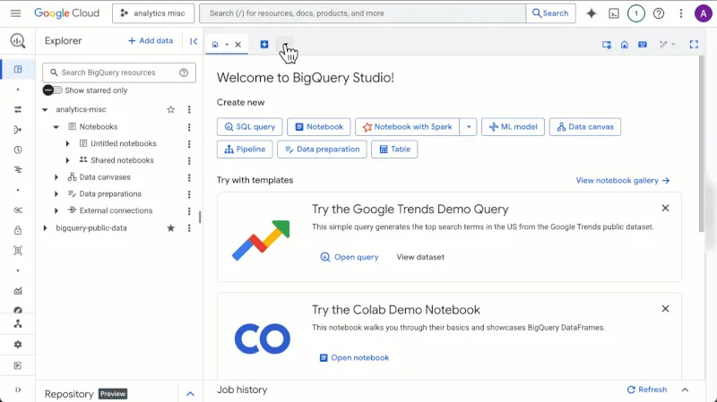 Original newsletter image: BigQuery Studio notebook gallery launches general availability