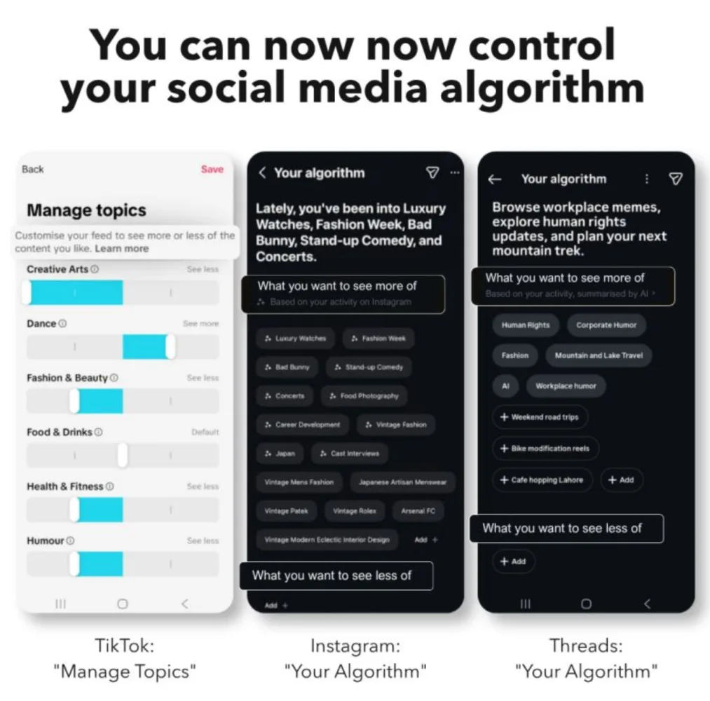 Original newsletter image: Instagram and Threads let users edit their own algorithms