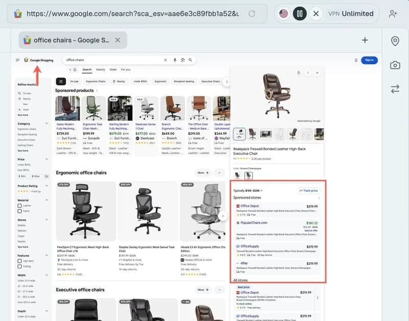 Original newsletter image: Google Shopping tab now displays sponsored ads inside the free listing grid