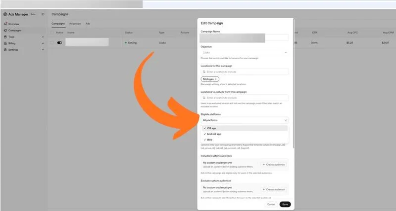 Original newsletter image: Ads Manager adds an app and platform selectors