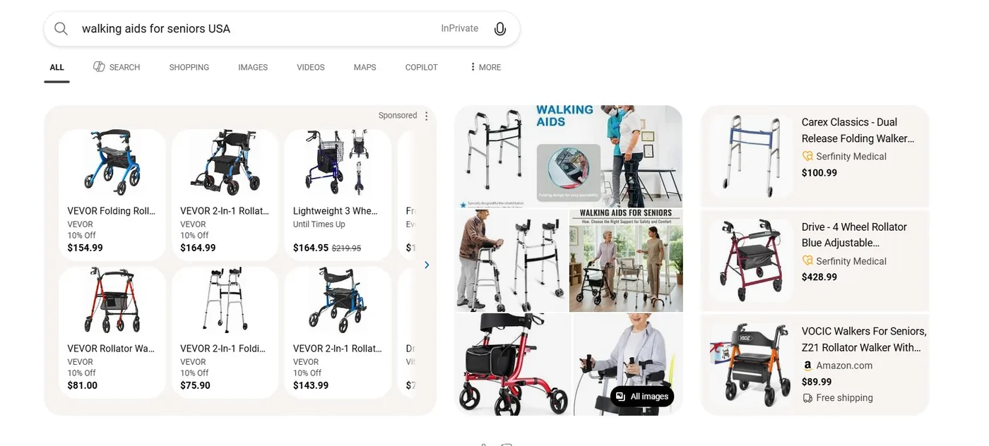 Original newsletter image: Bing tests a new images section in the results.