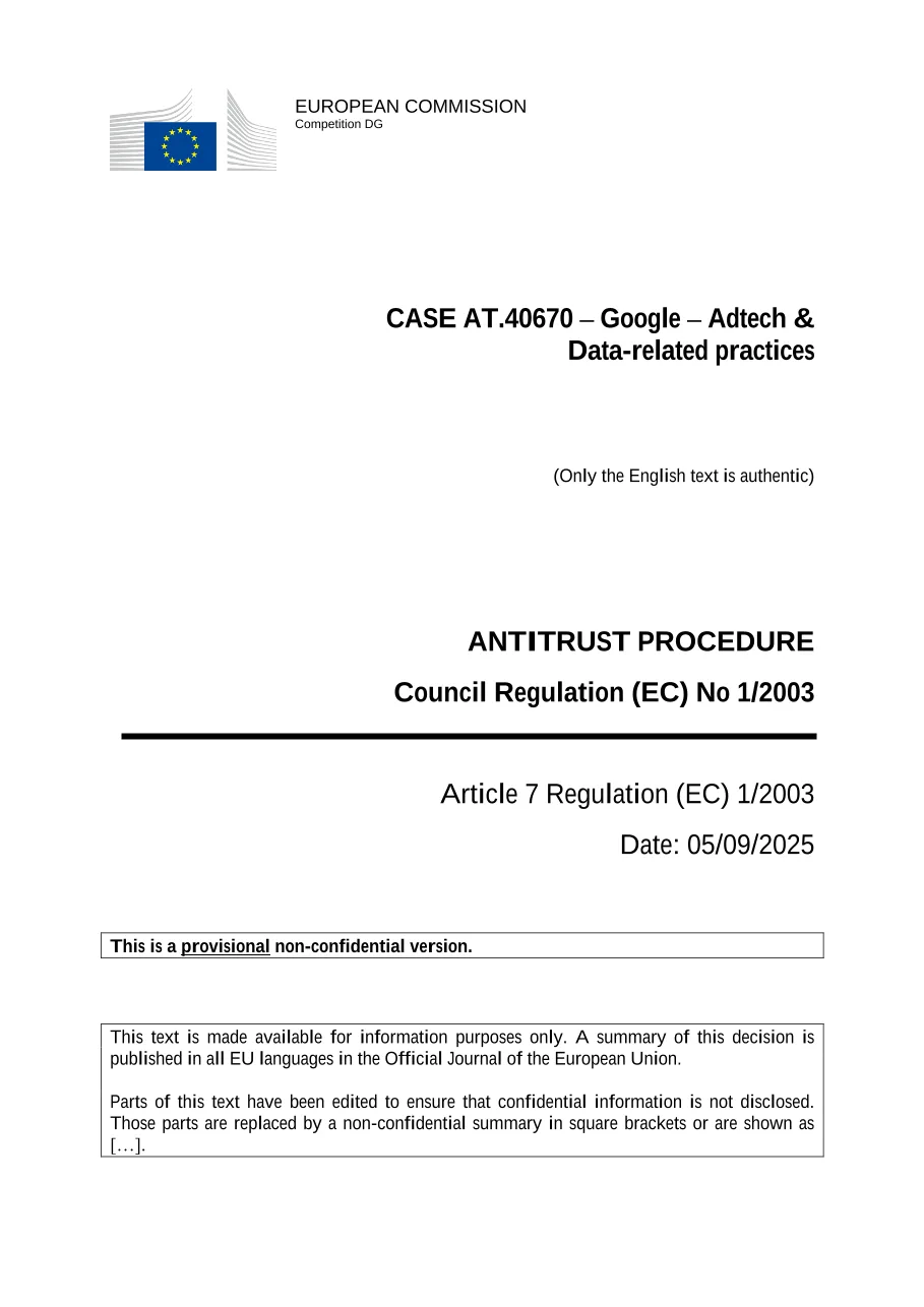 Original newsletter image: EU publishes full €2.95 billion Google AdTech fine decision