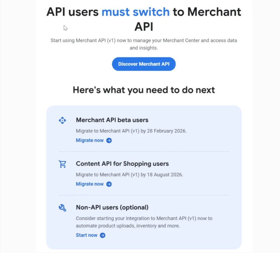 Original newsletter image: Google sets deadlines for Content API to Merchant API migration