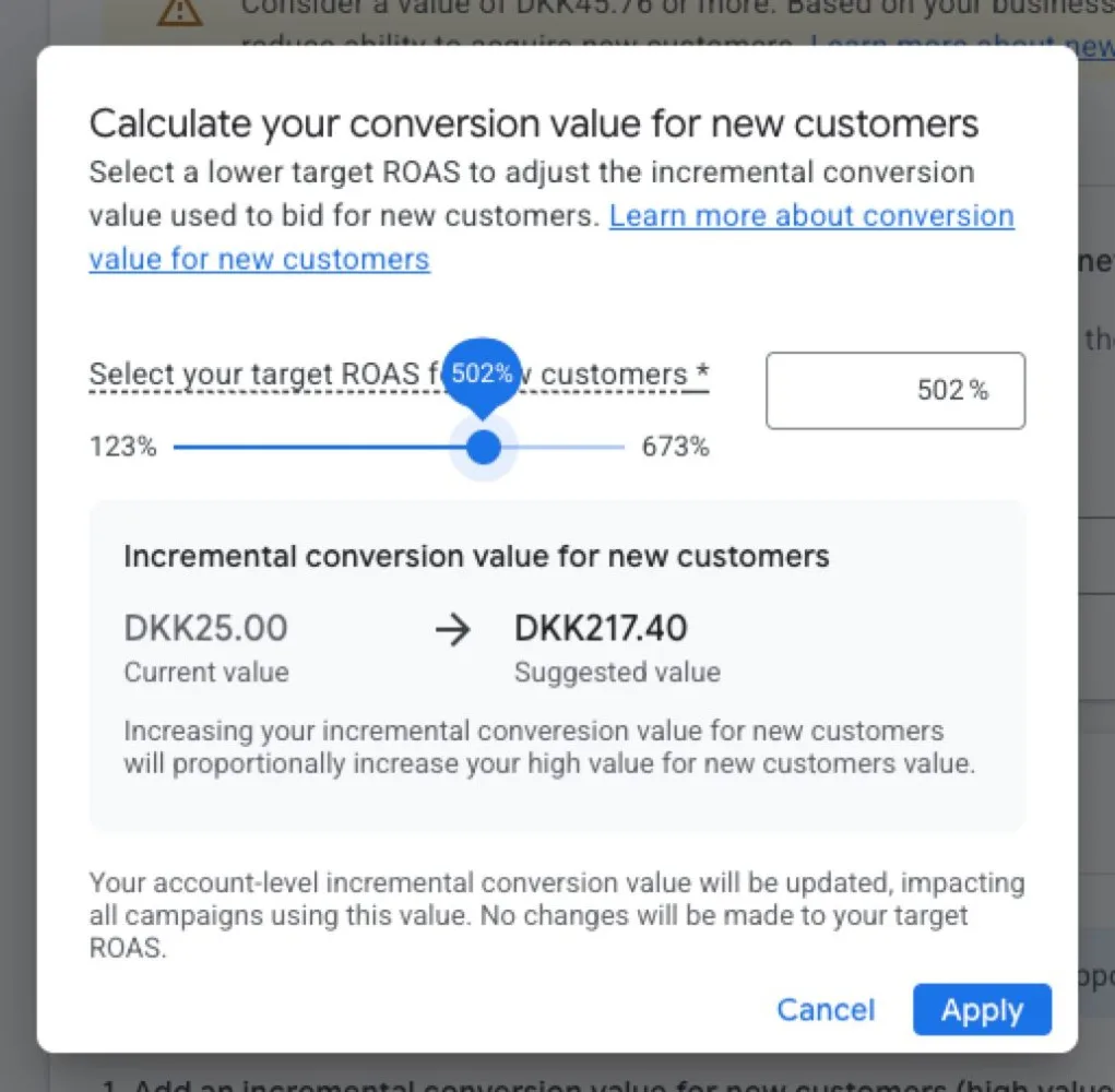 Original newsletter image: Google Ads now suggests ROAS-based conversion value for new customers