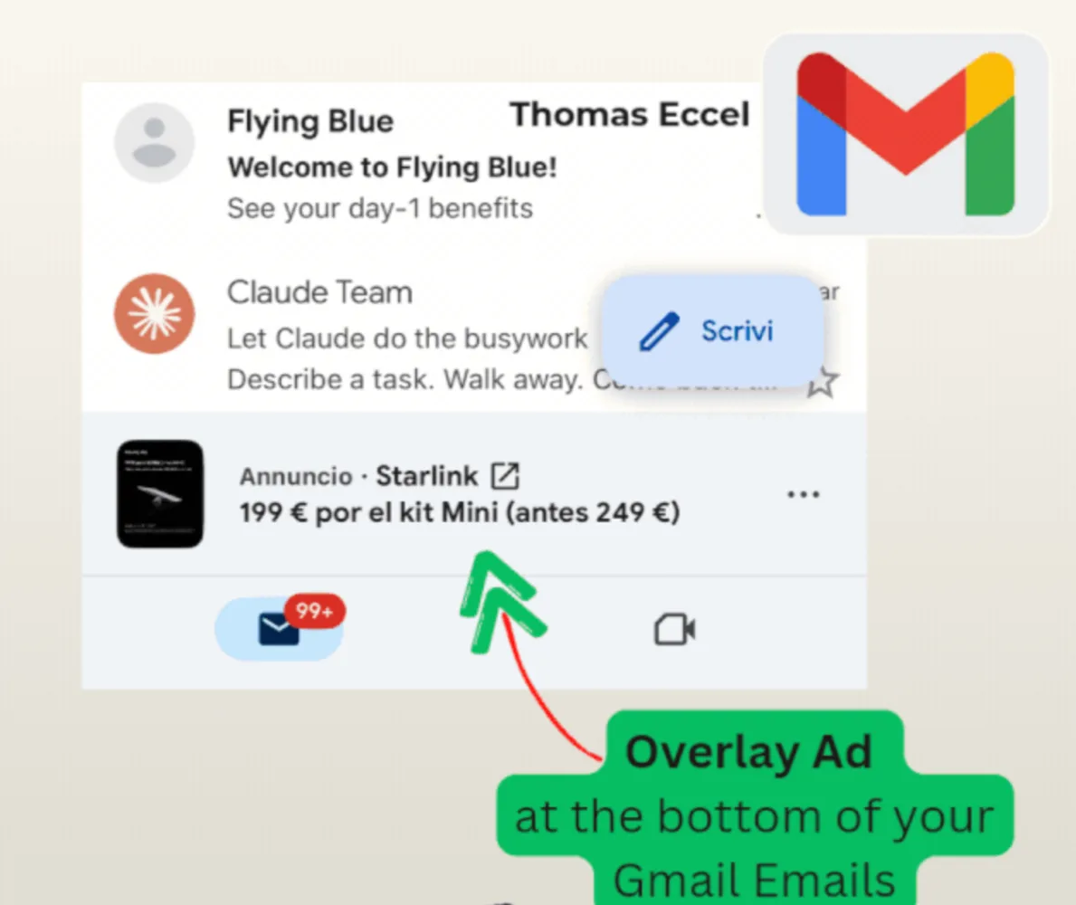 Original newsletter image: New Gmail overlay ad format spotted on mobile