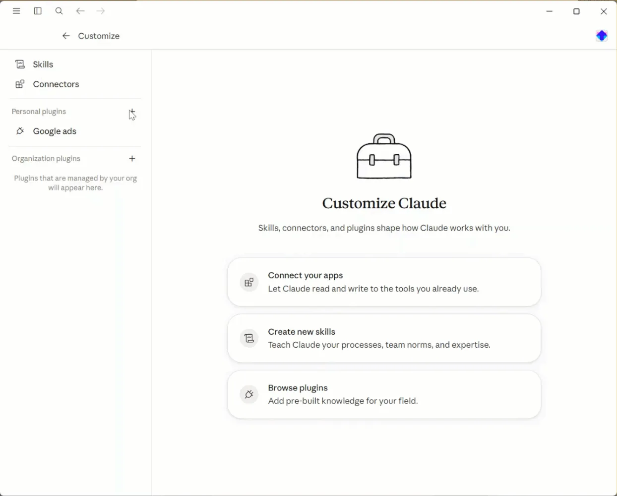 Original newsletter image: The Google Ads plugin can be installed in Claude Desktop again