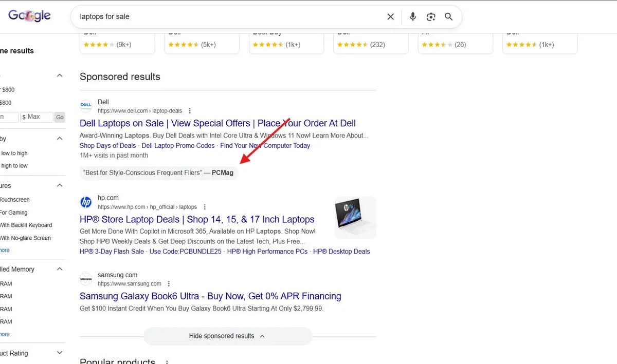 Original newsletter image: Google shows publisher review quotes beneath some Search ads