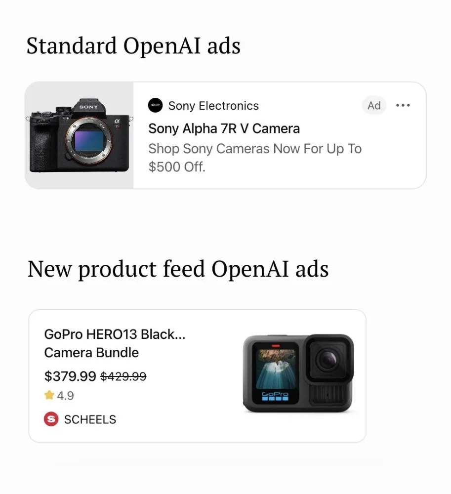 Original newsletter image: Feed-based product ads appear, and answers show multiple ads.