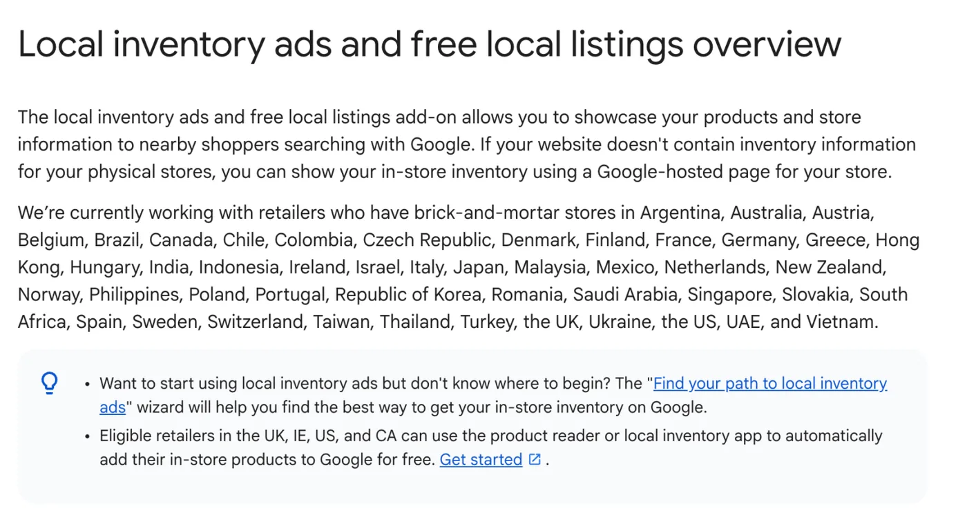 Original newsletter image: Google expands local inventory ads and free local listings to more regions