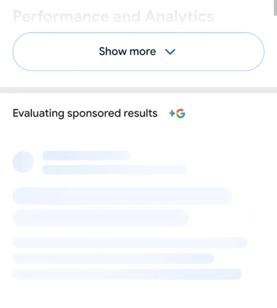Original newsletter image: Google tests an “Evaluating sponsored results” loading animation