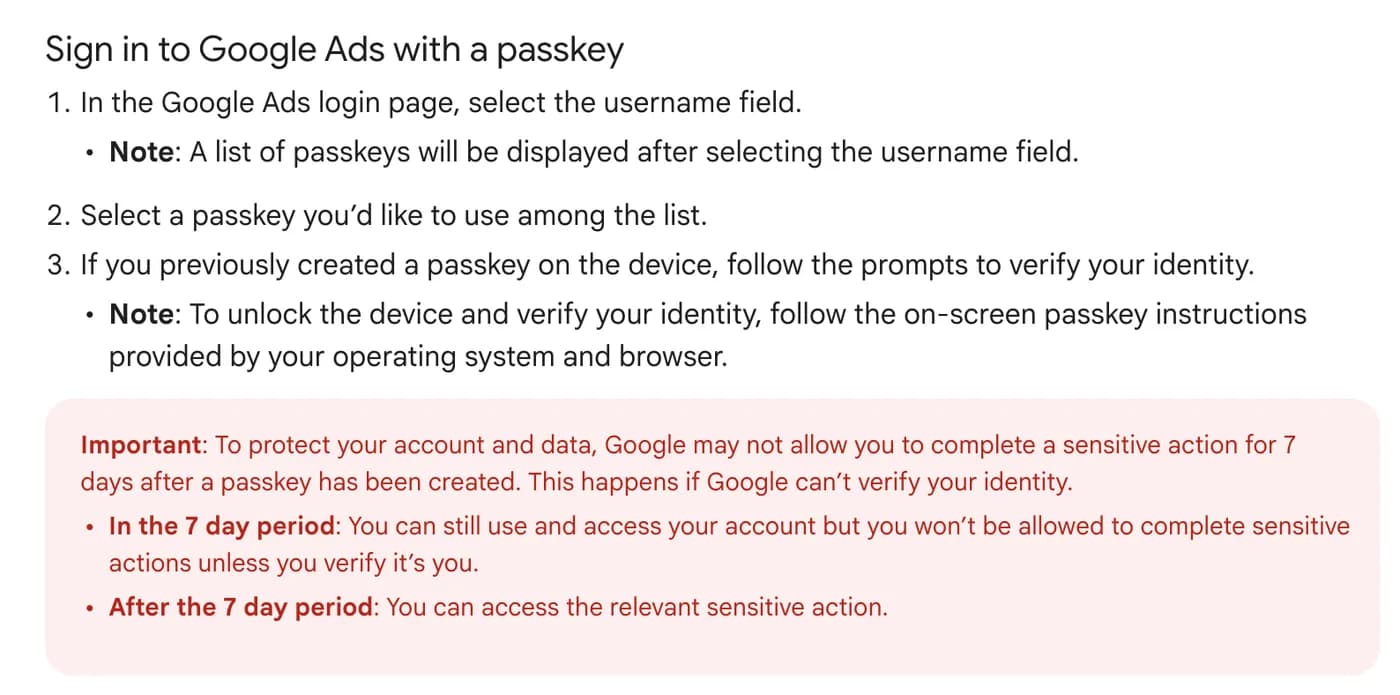 Original newsletter image: Google Ads now supports passkeys for enhanced security