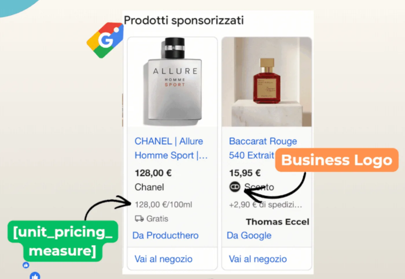 Original newsletter image: Business logo and unit pricing now surfacing in Google Shopping