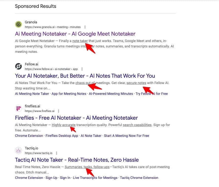 Original newsletter image: Keyword-rich anchor text links appear in ad descriptions
