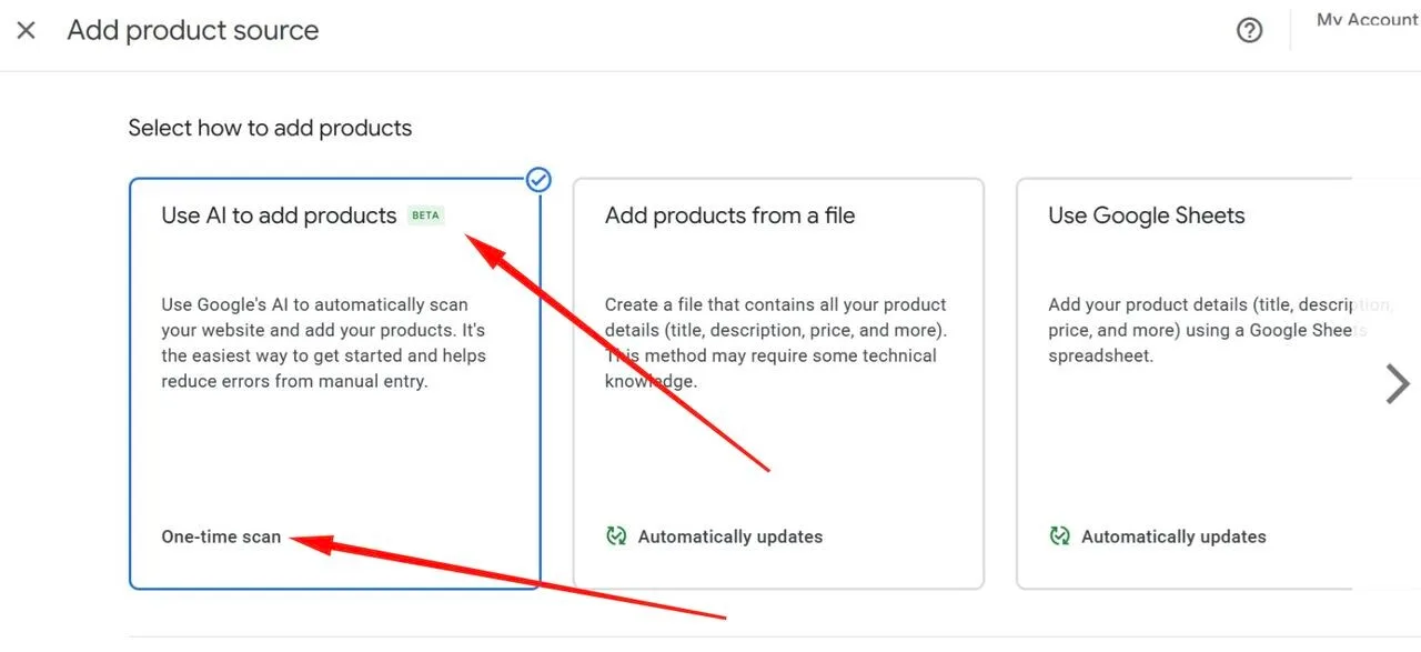 Original newsletter image: Google Merchant Centre "Use AI to add products" launches in beta