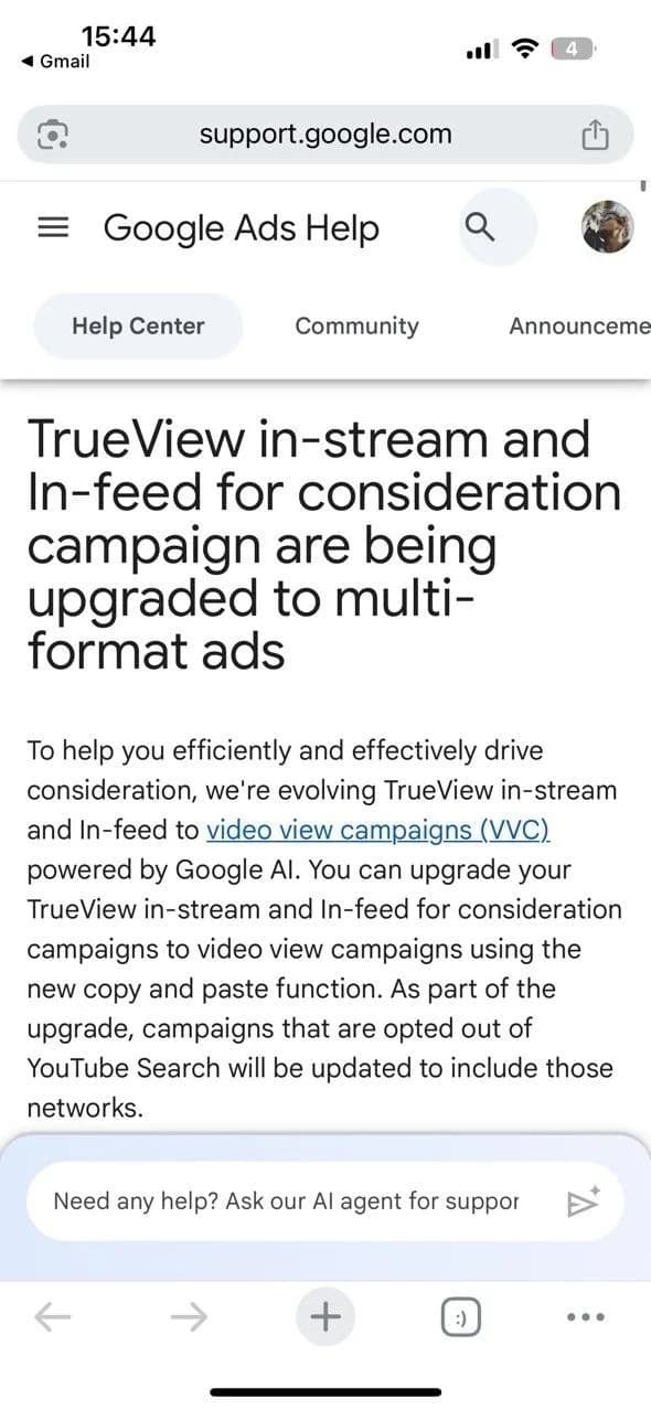 Original newsletter image: TrueView consideration campaigns move to Video View Campaigns