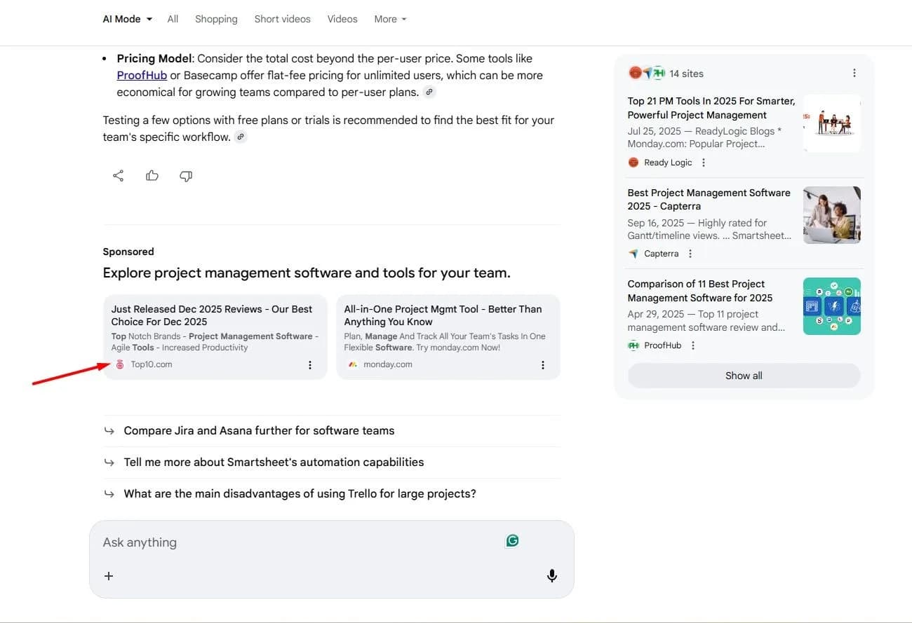 Original newsletter image: Non-local search ads spotted in Google AI Mode conversational interface