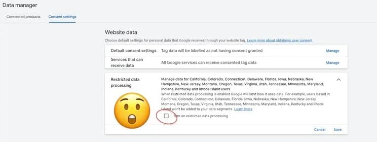 Original newsletter image: Google Ads Data Manager adds US state privacy restriction setting