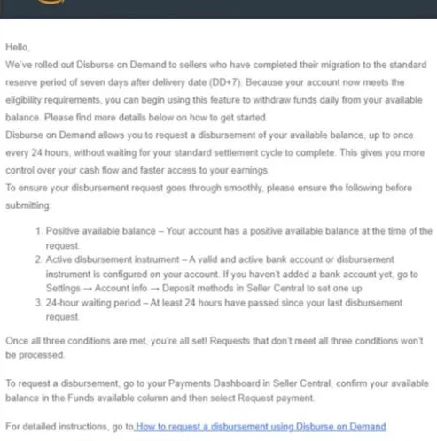 Original newsletter image: Amazon launches Disburse on Demand for daily seller payouts