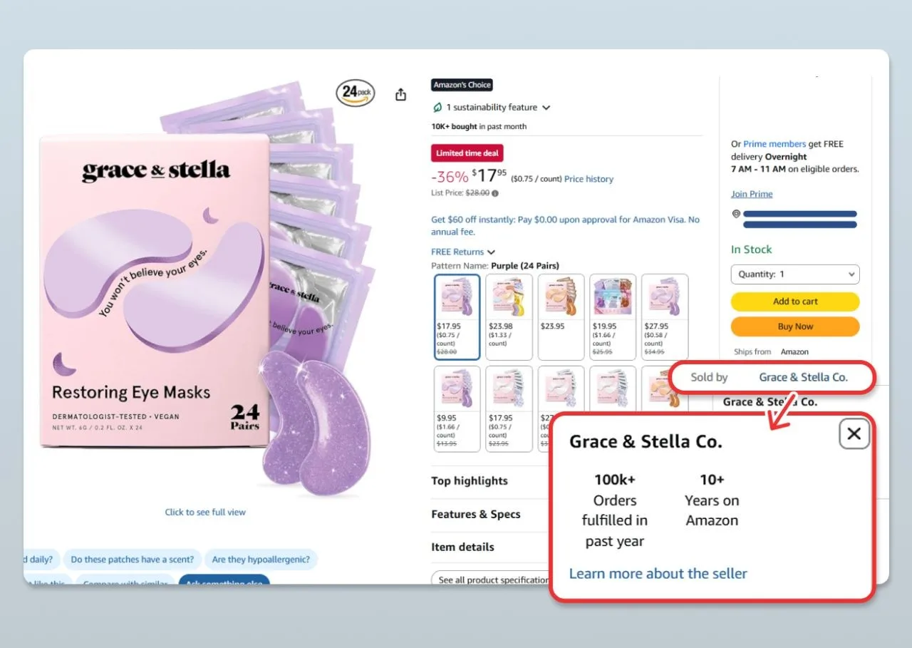 Original newsletter image: Amazon, sold by click, now opens a seller-detail popup instead of taking shoppers to the seller page