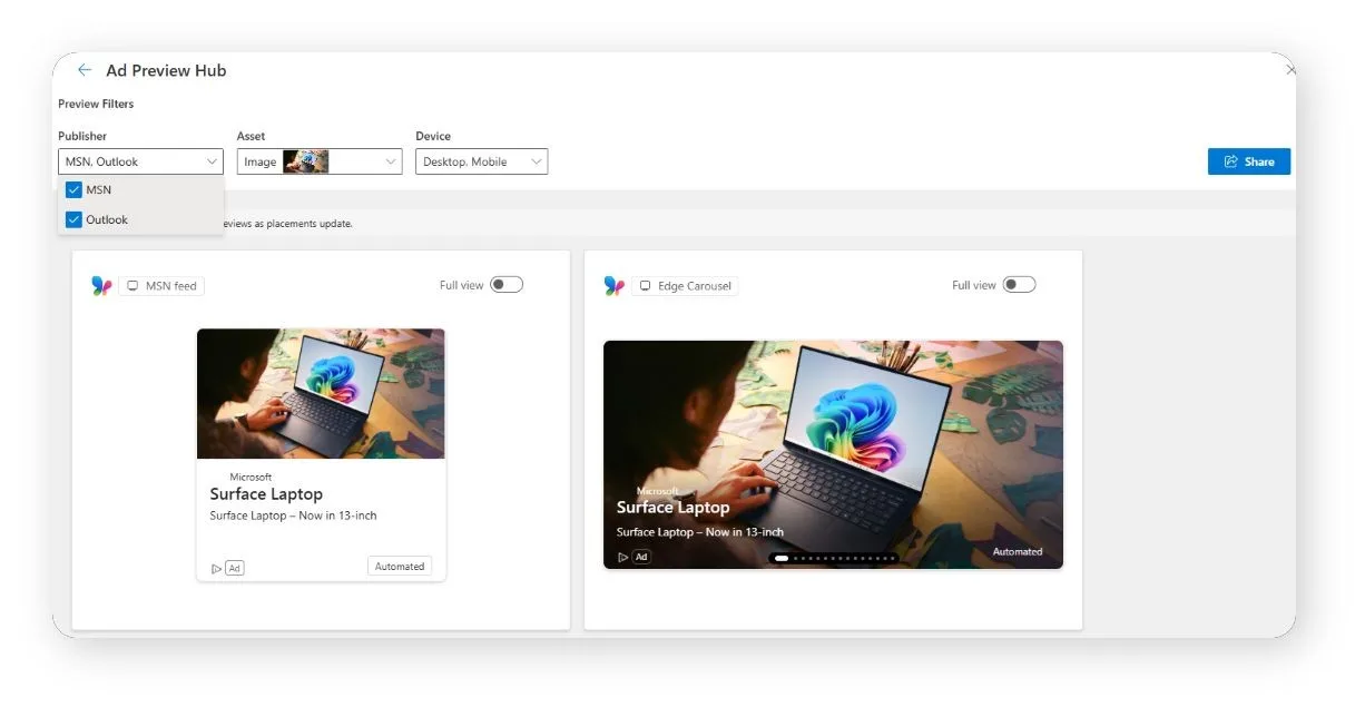 Original newsletter image: Ad preview hub for Audience ads