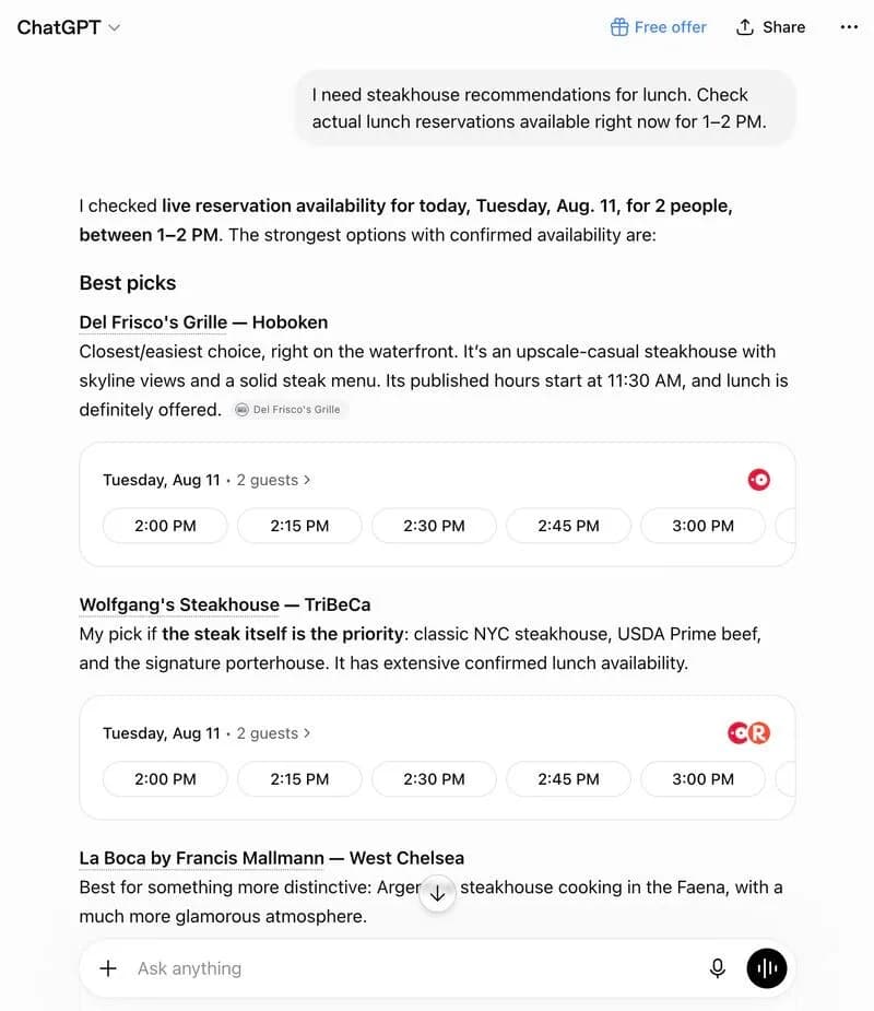 Original newsletter image: ChatGPT launches a native restaurant experience
