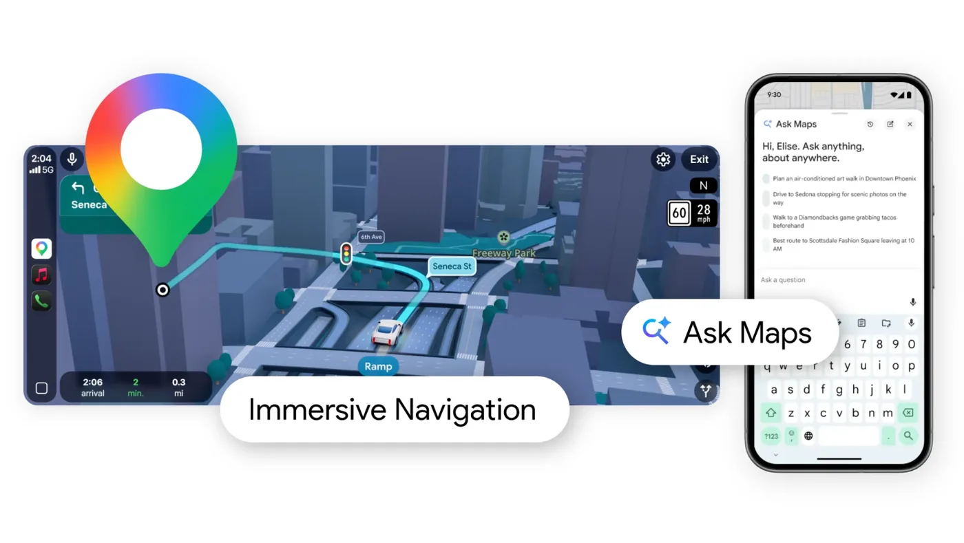 Original newsletter image: Google Maps adds Ask Maps and Immersive Navigation