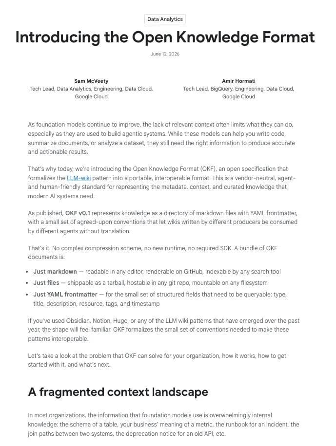 Original newsletter image: Google introduces the Open Knowledge Format for AI agent knowledge