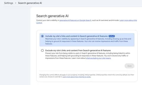 Original newsletter image: Search Console adds a control to keep content out of AI features