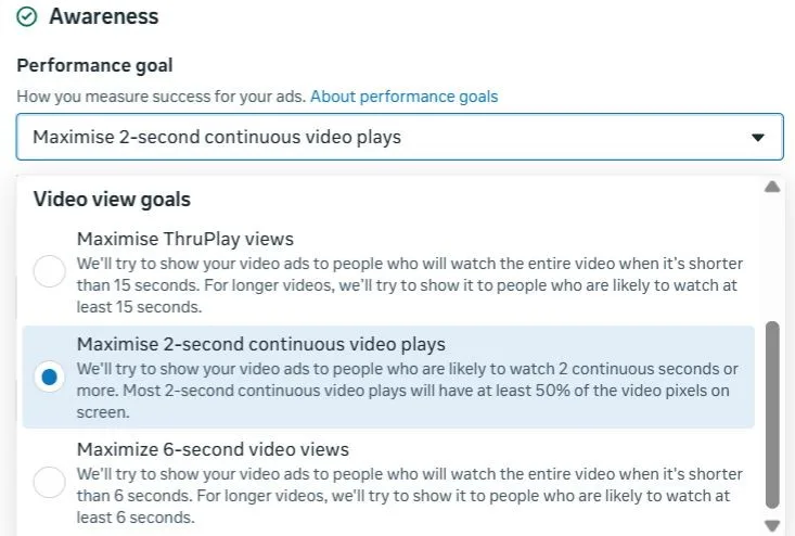 Original newsletter image: Meta adds a 6-second video view optimisation goal